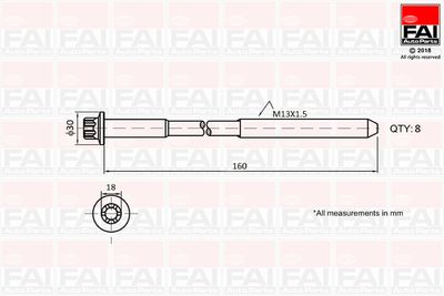  B1616 FAI AutoParts Комплект болтов головки цилидра