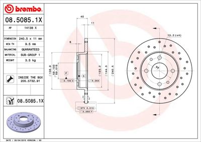 0850851X BREMBO Тормозной диск