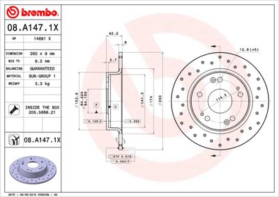 08A1471X BREMBO Тормозной диск