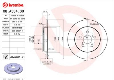 08A53430 BREMBO Тормозной диск