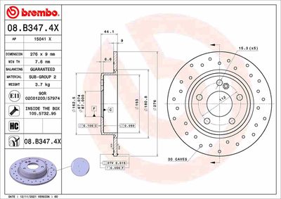 08B3474X BREMBO Тормозной диск