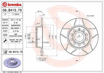 08B41375 BREMBO Тормозной диск