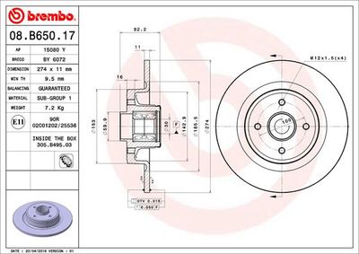 08B65017 BREMBO Тормозной диск