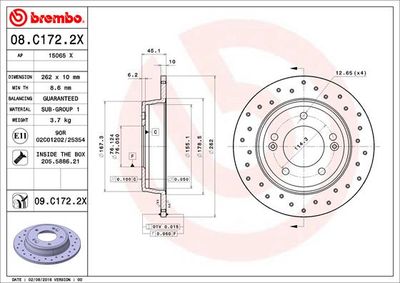 08C1722X BREMBO Тормозной диск