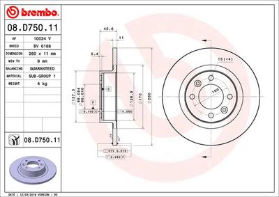 08D75011 BREMBO Тормозной диск