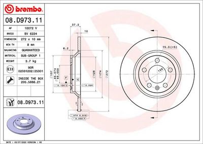 08D97311 BREMBO Тормозной диск