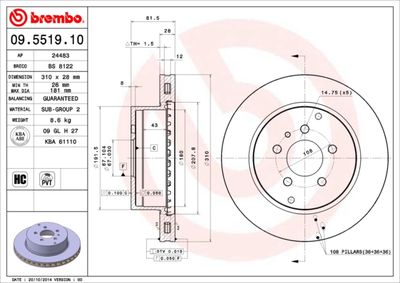 09551910 BREMBO Тормозной диск