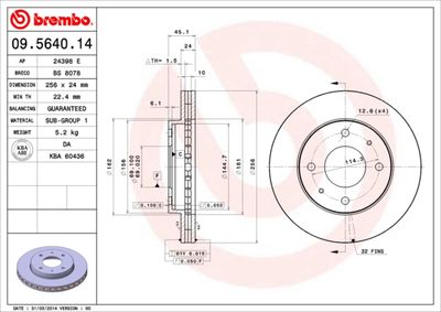 09564014 BREMBO Тормозной диск