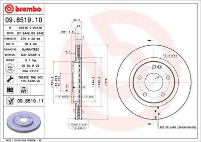 09851911 BREMBO Тормозной диск