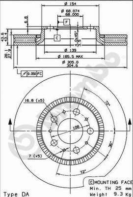 09913075 BREMBO Тормозной диск