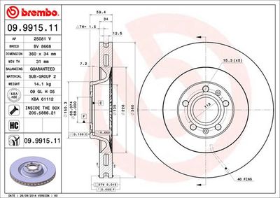 09991511 BREMBO Тормозной диск