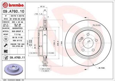 09A76011 BREMBO Тормозной диск