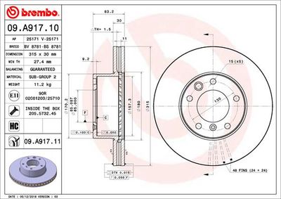 09A91711 BREMBO Тормозной диск