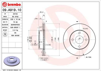 09A91910 BREMBO Тормозной диск