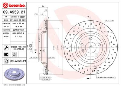 09A95921 BREMBO Тормозной диск