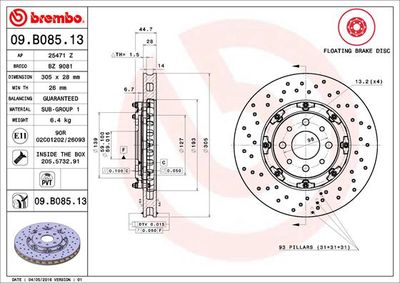 09B08513 BREMBO Тормозной диск