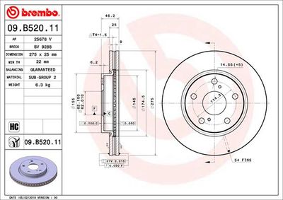 09B52011 BREMBO Тормозной диск