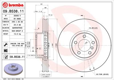 09B53811 BREMBO Тормозной диск