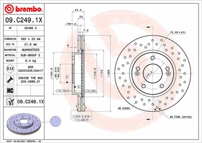 09C2491X BREMBO Тормозной диск