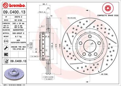 09C40013 BREMBO Тормозной диск