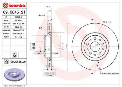 09C64521 BREMBO Тормозной диск