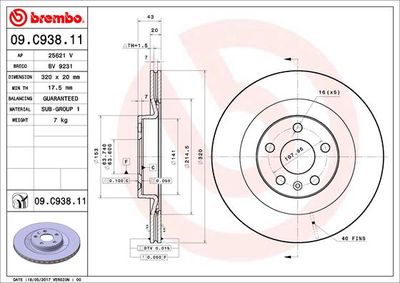 09C93811 BREMBO Тормозной диск