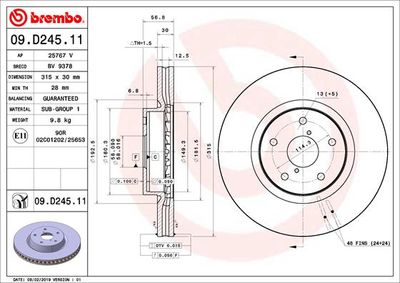 09D24511 BREMBO Тормозной диск