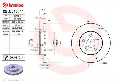 09D51011 BREMBO Тормозной диск