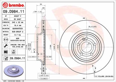 09D98411 BREMBO Тормозной диск