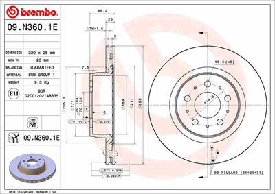 09N3601E BREMBO Тормозной диск