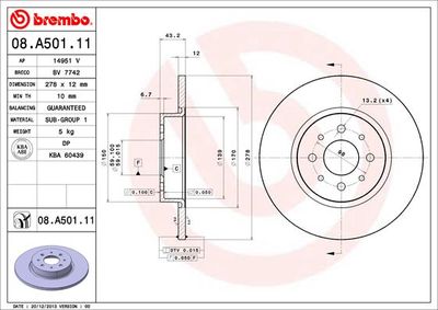 08A50111 BREMBO Тормозной диск