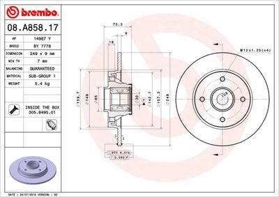 08A85817 BREMBO Тормозной диск