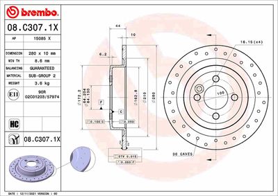 08C3071X BREMBO Тормозной диск