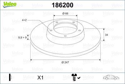 186200 VALEO Тормозной диск