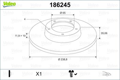 186245 VALEO Тормозной диск