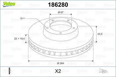 186280 VALEO Тормозной диск