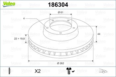 186304 VALEO Тормозной диск