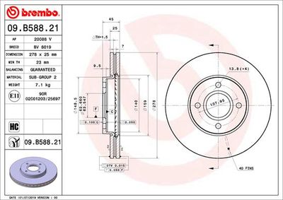 09B58821 BREMBO Тормозной диск