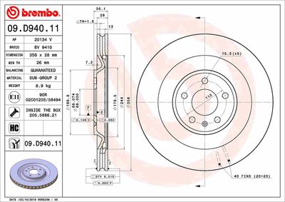 09D94011 BREMBO Тормозной диск