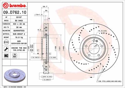 09D76210 BREMBO Тормозной диск