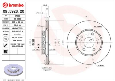 09592620 BREMBO Тормозной диск