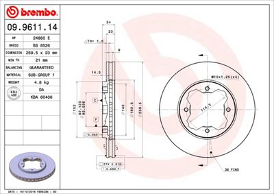 09961114 BREMBO Тормозной диск