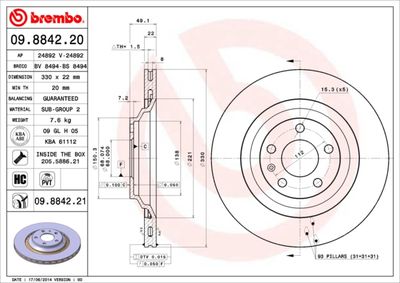 09884221 BREMBO Тормозной диск