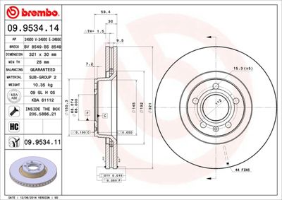 09953414 BREMBO Тормозной диск