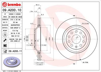 09A20011 BREMBO Тормозной диск