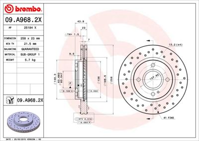 09A9682X BREMBO Тормозной диск