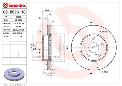 09B62610 BREMBO Тормозной диск