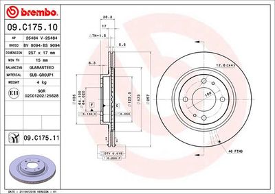 09C17511 BREMBO Тормозной диск