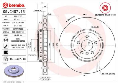 09C40713 BREMBO Тормозной диск