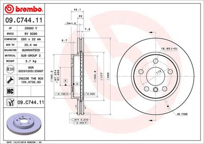 09C74411 BREMBO Тормозной диск